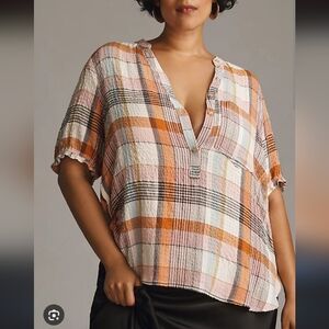 Anthropologie Pilcro Aly Plaid Puff-Sleeve Blouse